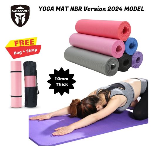 SKTITAN [READY STOCK] 10MM THICK NBR Yoga Mat 2024 Model (FREE BAG + STRAP!)