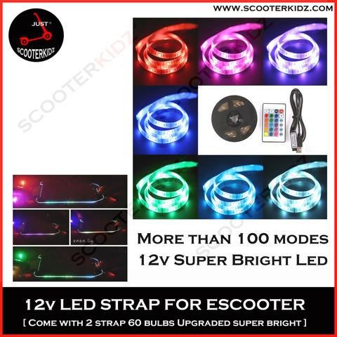 12v RGB LED STRAP for all Escooter, Bicycle, Ebike and Etc [ Upgraded Version with more Bulbs, and Bright ]